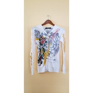 Ed Hardy White Zip Up Hoodie